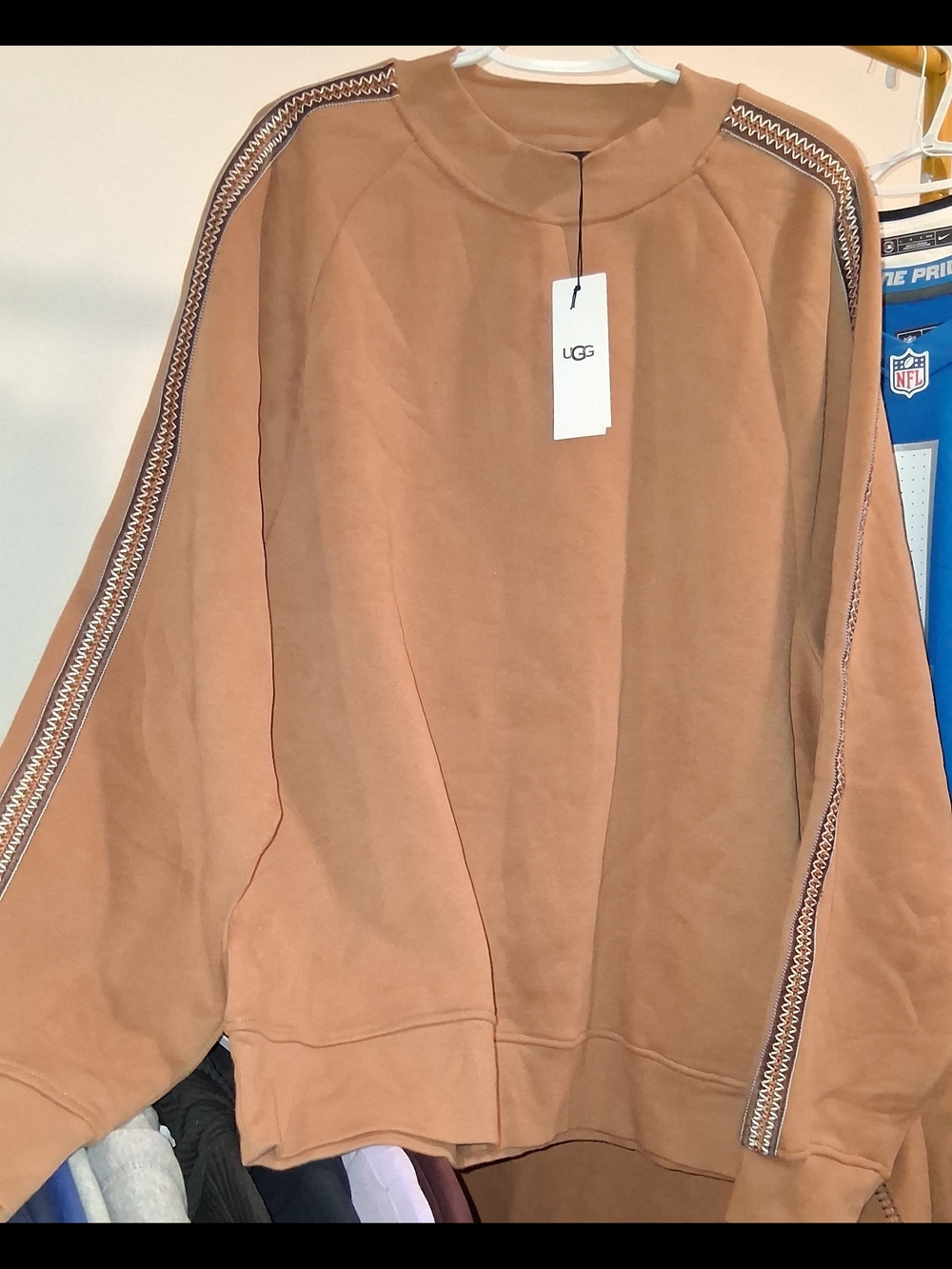UGG Women's Tan Crewneck Sweatshirt with Contrast Sleeve Trim